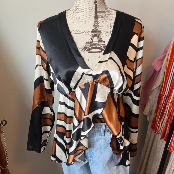 90’s silky satin peplum blouse - Picture 1 of 4